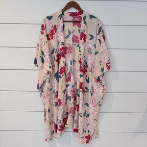 Roxy Floral Kimono Cardigan Boho Beachy Coastal Lightweight XS S Whimsical